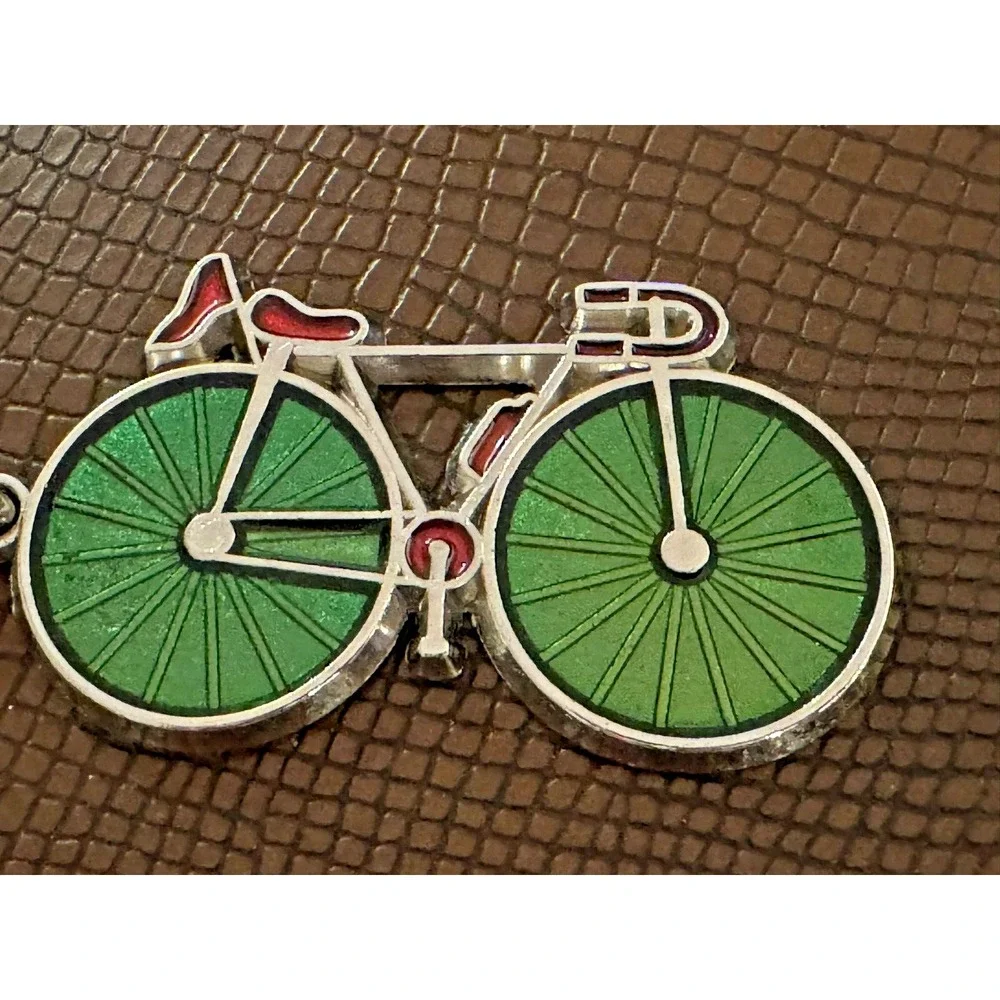Bicycle Keychain Key Ring Red and‎ Green Accents Metal